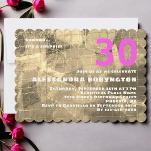 30 birthday celebration gold pattern white pink  invitation