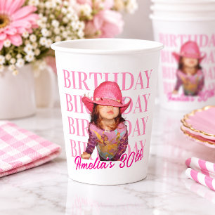 30 Birthday pink Photo Personalised Name Paper Cups