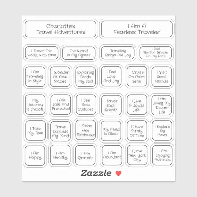 30 Black And White Travel Affirmation Square (Sheet)