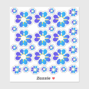 30 Blue Flower Stickers
