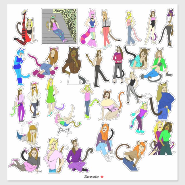 30 catgirls sticker sheet (Sheet)