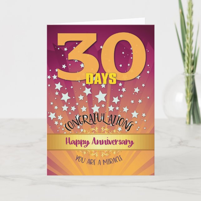 30 Days Recovery Anniversary Bold Numeral Card (Front)