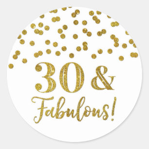30 & Fabulous Birthday Gold Confetti Classic Round Sticker
