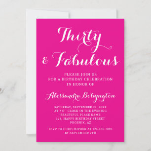 30 Fabulous Birthday hot pink white calligraphy  Invitation