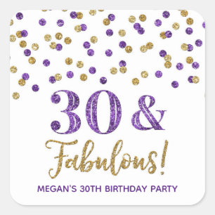 30 & Fabulous Birthday Purple Gold Square Sticker