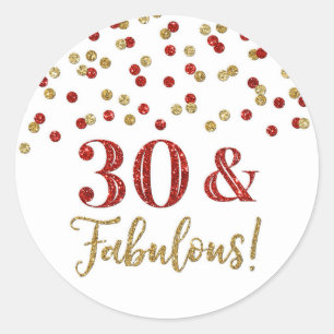 30 & Fabulous Birthday Red Gold Confetti Classic Round Sticker