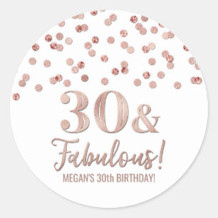 30 & Fabulous Birthday Rose Gold Confetti Classic Round Sticker