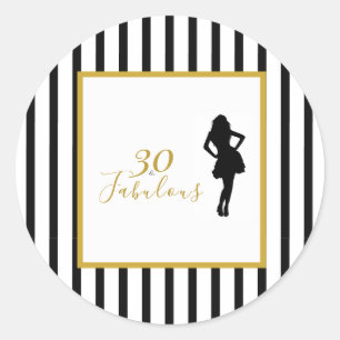 30 & Fabulous Black and Gold Birthday Party Classic Round Sticker