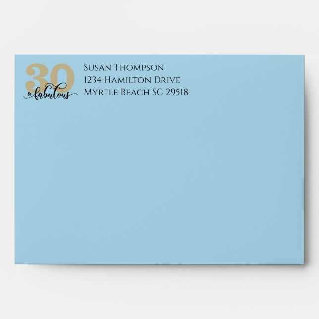30 & Fabulous Blue Birthday Party Envelope (Front)
