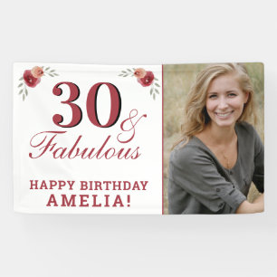 30 & Fabulous Watercolor Floral 30th Birthday Banner