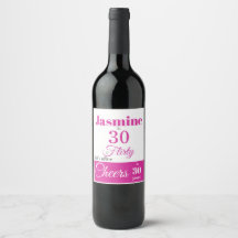 30 & Flirty Hot Pink Wine Label