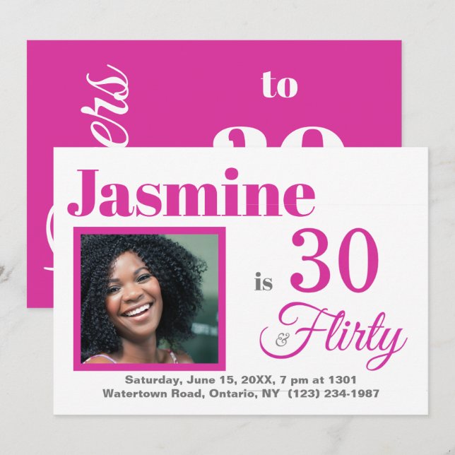 30 & Flirty Pink Birthday Photo Invitation (Front/Back)