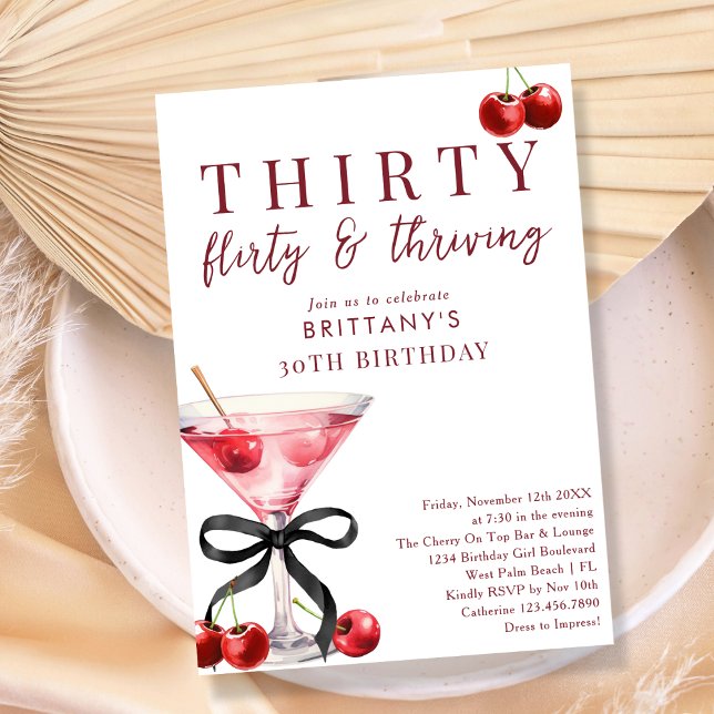 30 Flirty & Thriving Cherry Martini 30th Birthday Invitation (Creator Uploaded)