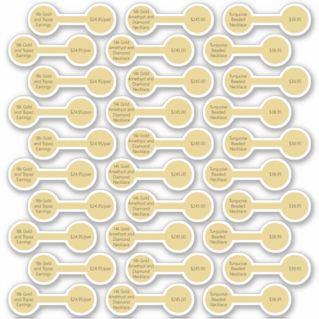 30 Gold Jewellery Price Tag Barbell Stickers (Front)