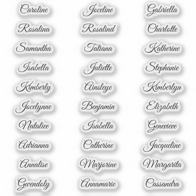 30 Guest first names Calligraphy Elegant script (Front)