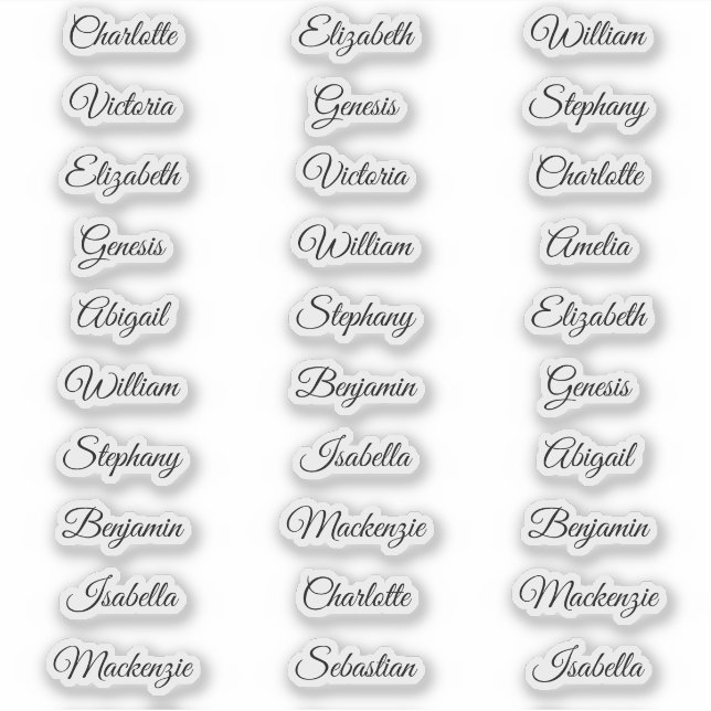 30 Guest first names Calligraphy Elegant script (Front)