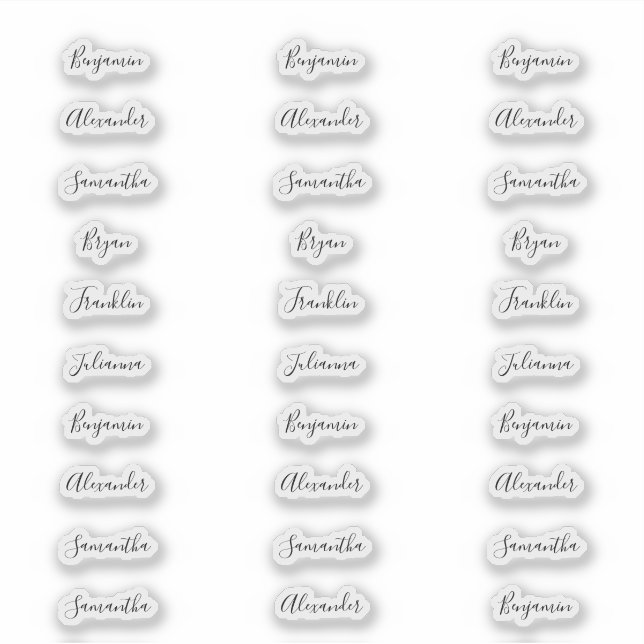 30 Individual Guest Names Less Than 1 Inch Wide (Front)
