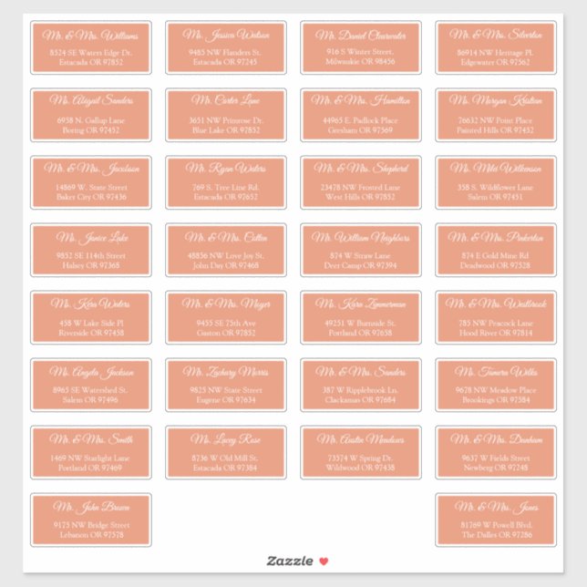 30 Individual Wedding Guest Address Envelope  (Sheet)