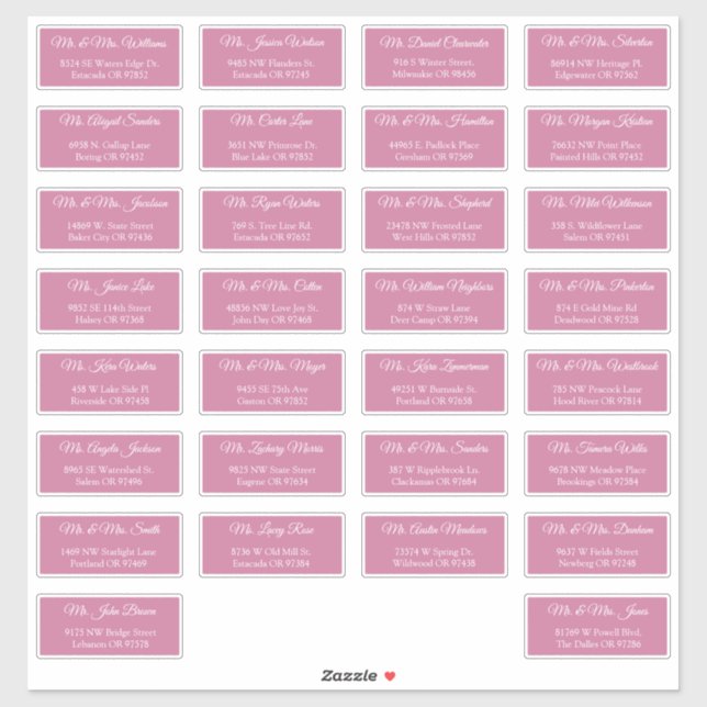 30 Individual Wedding Guest Address Envelope  (Sheet)
