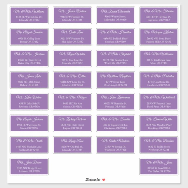 30 Individual Wedding Guest Address Labels (Sheet)