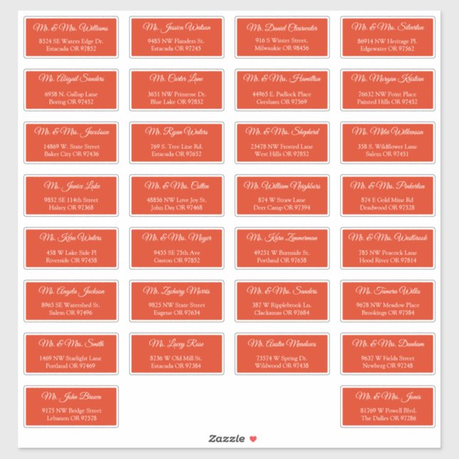 30 Individual Wedding Guest Address Labels (Sheet)