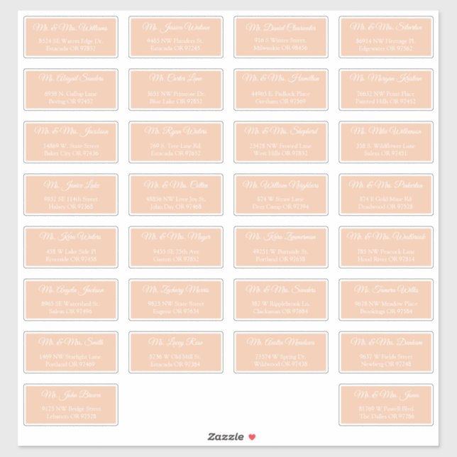 30 Individual Wedding Guest Address Labels (Sheet)