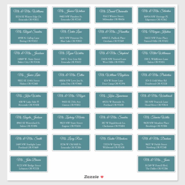 30 Individual Wedding Guest Address Labels (Sheet)