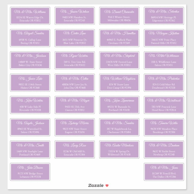30 Individual Wedding Guest Address Labels (Sheet)