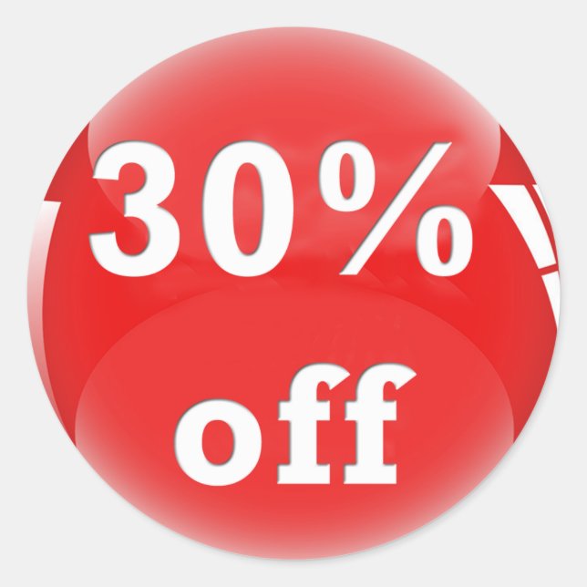 30% Off (Percent) Round Glossy Sticker (Front)