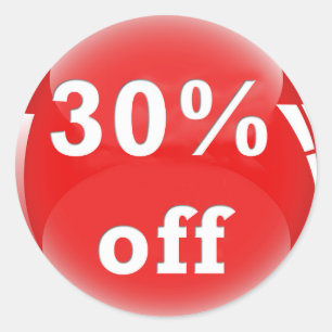 30% Off (Percent) Round Glossy Sticker