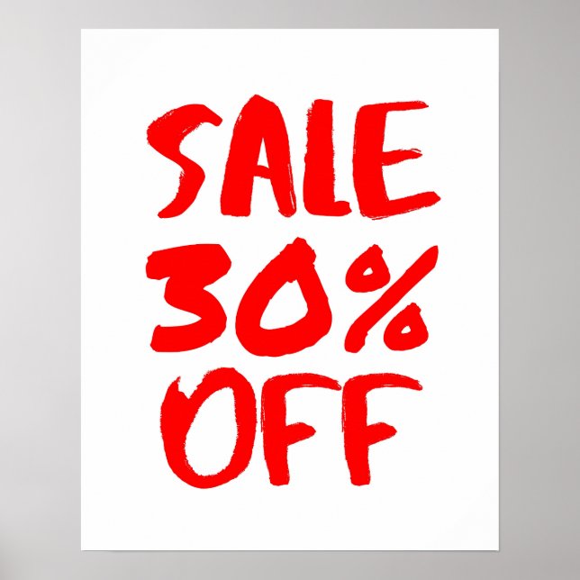 30% Off Sale Sign, Red Retail Store Signage, Large Poster (Front)