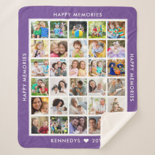 30 Photo Collage Family Name Memories Purple Sherpa Blanket