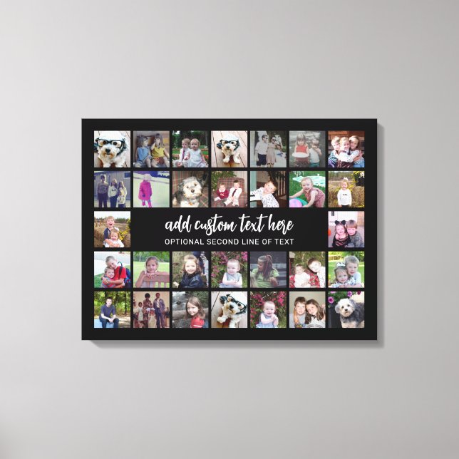 30 Photo Collage Grid - 2 Text boxes - black white Canvas Print (Front)