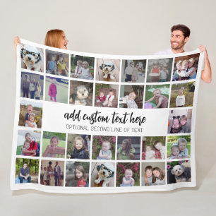 30 Photo Collage Grid - 2 Text boxes - black white Fleece Blanket