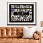 30 Photo Collage Grid - 2 Text boxes - black white Poster<br><div class="desc">Use 30 SQUARE photos to create a personal photo collage. This modern, clean layout includes 2 text blocks - 1 in a trendy script and 1 in a san serif font to add a family name or a name. The background color can be changed in the customize area. ***For best...</div>