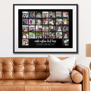 30 Photo Collage Grid - 2 Text boxes - black white Poster