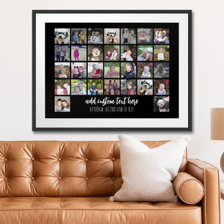 30 Photo Collage Grid - 2 Text boxes - black white Poster