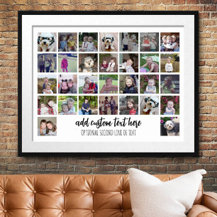30 Photo Collage Grid - 2 Text boxes - black white Poster