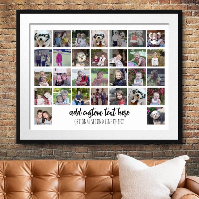 30 Photo Collage Grid - 2 Text boxes - black white Poster (Custom Photo Collage Poster)