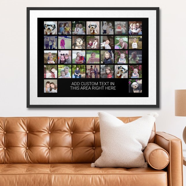 30 Photo Collage Grid - Text box - black white Poster (Personalized Photo Poster)