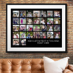 30 Photo Collage Grid - Text box - black white Poster<br><div class="desc">Use 30 SQUARE photos to create a personal photo collage. This modern, clean layout includes a text block in a san serif font to add a family name or a name. The background colour can be changed in the customise area. ***For best results for this multi photo layout - crop...</div>