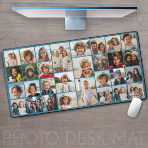 30 Photo Collage - grid with Blue Background Desk Mat