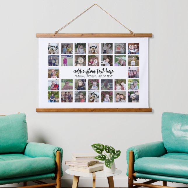 30 Photo Collage Montage and Text - Can Edit White Hanging Tapestry (Living Room)