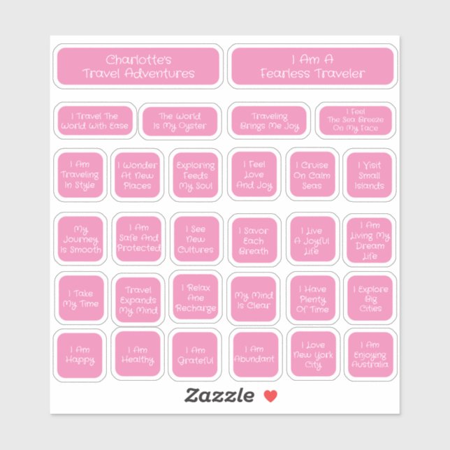 30 Pink & White Travel Affirmation Template Square (Sheet)