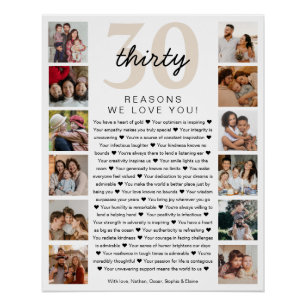 30 Reasons We Love You Birthday Keepsake Gift Poster
