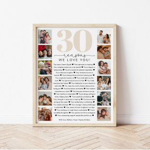 30 Reasons We Love You Birthday Keepsake Gift Poster