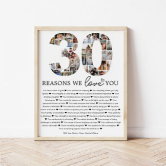 30 Reasons We Love You Photo Collage Keepsake Gift Poster