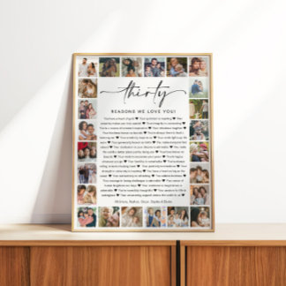 30 Reasons We Love You Photo Collage Keepsake Gift Poster