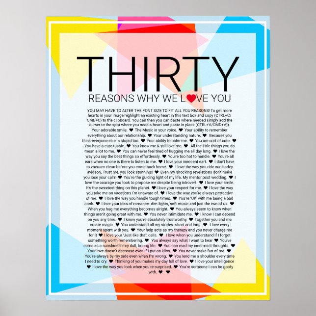 30 reasons why we love you geometric rainbow poster (Front)