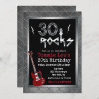 30 Rocks Rockstar Guitar 30th Birthday Invitation